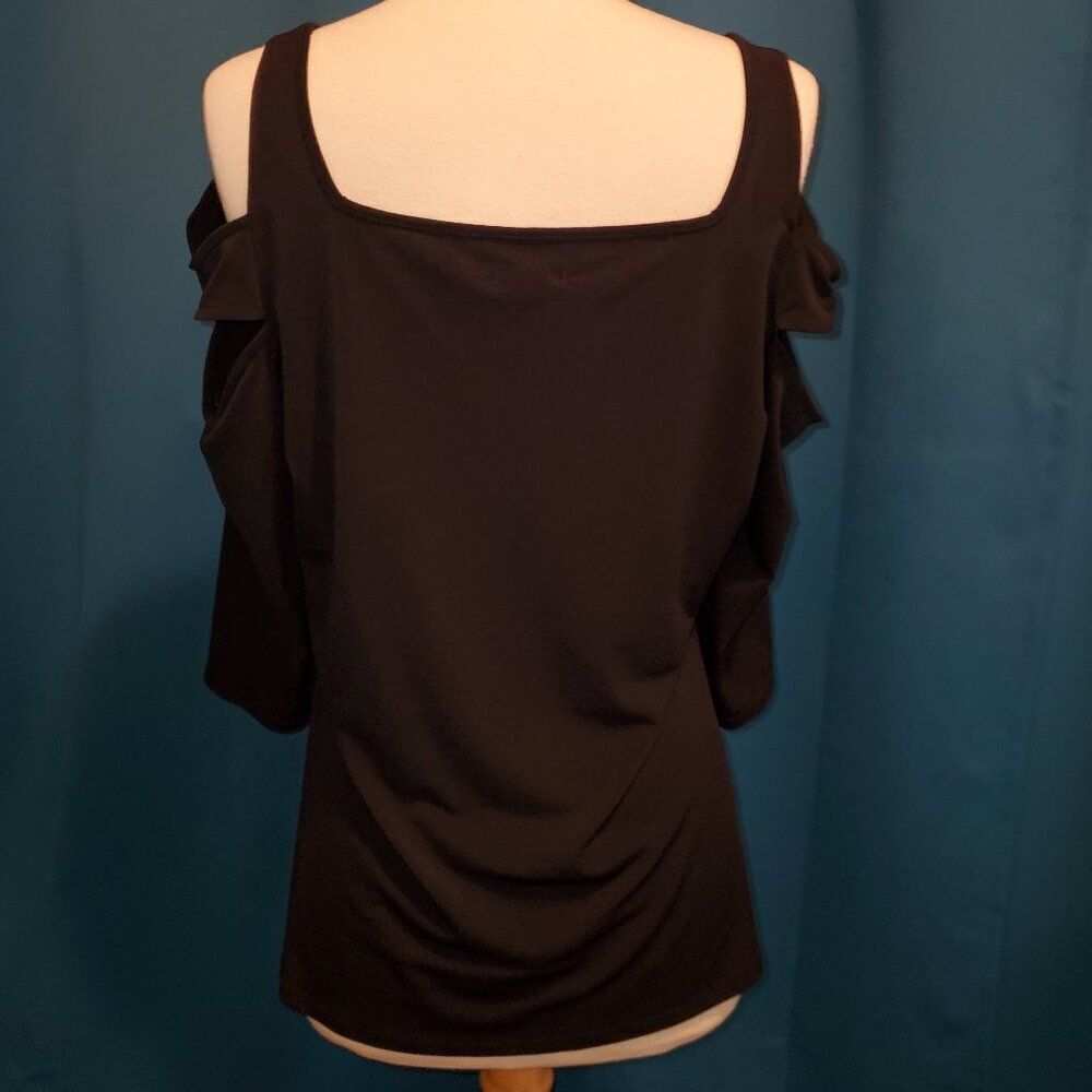 Stretchy Classic Black Flutter Peek-a-Boo 3/4 sleeves - Large - Picture 2 of 7